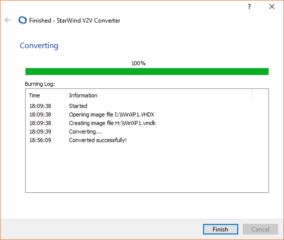 StarWind V2V Converter - Converting Finished